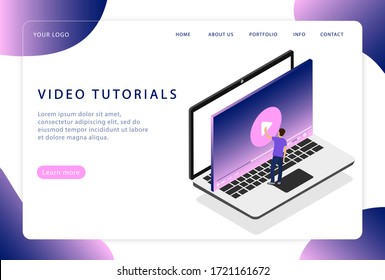 Video tutorials. Online training. Webinar. Landing page. Modern web pages for web sites.