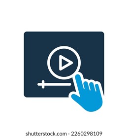 Video Tutorials Silhouette Icon. Video Player with Mouse Pointer Icon. E-learning and Online Education concept. Distant Education and Online Webinar pictogram. Vector Isolated Illustration.