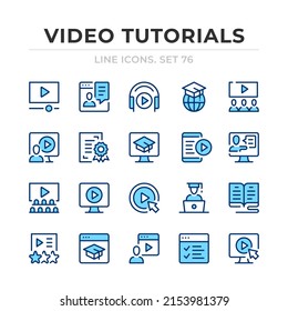 Video tutorials vector line icons set. Thin line design. Outline graphic elements, simple stroke symbols. Video tutorials icons