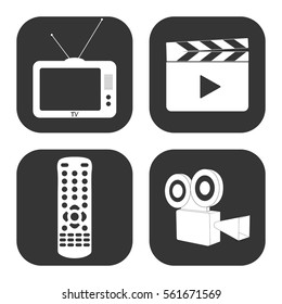 Video and TV icons vector set on gray  buttons