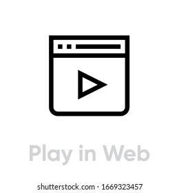 Video and TV play in web icon. Button start media digital file. Editable line vector. Single pictogram isolated on a white background. Simple symbol for website, mobile application.