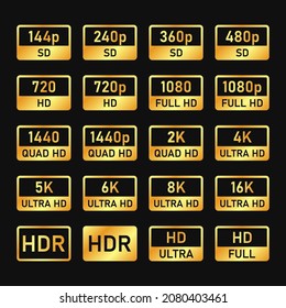 Video and TV Size Resolution Icons. Ultra Hd Labels. Vector