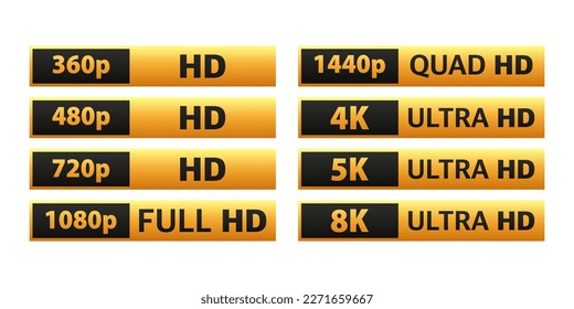 Video and TV Size Resolution sd, hd, Ultra Hd, 4k, 8k. Screen display resolution.