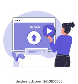 Video Upload Illustration for Streaming Platform, Social Media, and Content Sharing. Illustration for websites, landing pages, mobile apps, posters and banners