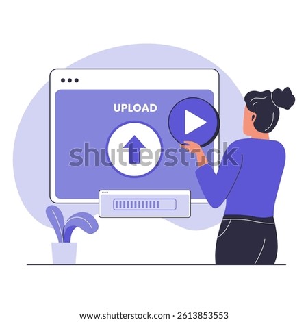 Video Upload Illustration for Streaming Platform, Social Media, and Content Sharing. Illustration for websites, landing pages, mobile apps, posters and banners