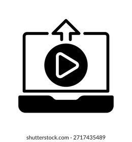 Video Icono de línea del Cargar, símbolo de esquema para almacenamiento en la nube, publicación de contenido, transferencia de archivos, copia de seguridad del servidor y uso compartido de medios. Icono de signo de Vector.