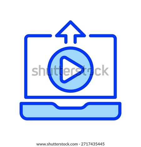 Video Upload Line Icon, Outline Symbol for Cloud Storage, Content Publishing, File Transfer, Server Backup, and Media Sharing. Vector Sign Icon.