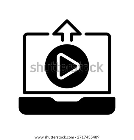 Video Upload Line Icon, Outline Symbol for Cloud Storage, Content Publishing, File Transfer, Server Backup, and Media Sharing. Vector Sign Icon.