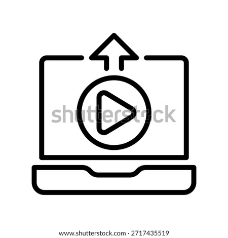 Video Upload Line Icon, Outline Symbol for Cloud Storage, Content Publishing, File Transfer, Server Backup, and Media Sharing. Vector Sign Icon.