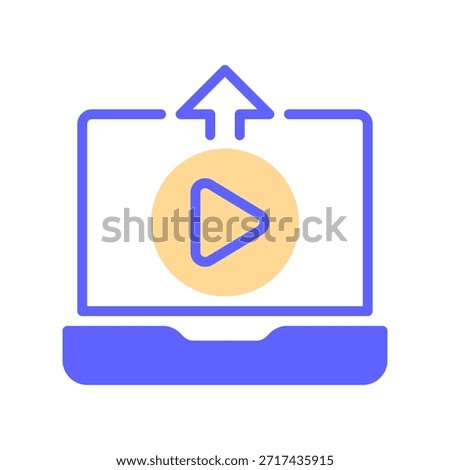 Video Upload Line Icon, Outline Symbol for Cloud Storage, Content Publishing, File Transfer, Server Backup, and Media Sharing. Vector Sign Icon.