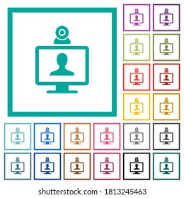 video user access flat color icons with quadrant frames on white background