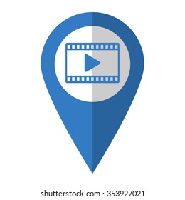 video - vector icon; blue map  pointer