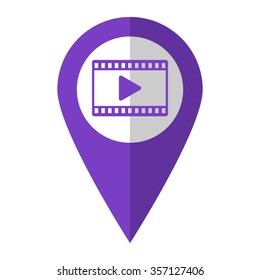 video - vector icon;  violet map pointer