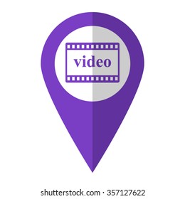 video - vector icon;  violet map pointer