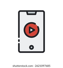 Video Vetor for Online Lessons and eLearning Content (Vetor de vídeo para lições on-line e conteúdo de eLearning) - ícone do botão Reproduzir, design de aprendizagem multimídia. Ícone Linha Preenchida