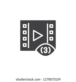 Video view notification vector icon. filled flat sign for mobile concept and web design. Video Statistics simple solid icon. Symbol, logo illustration. Pixel perfect vector graphics