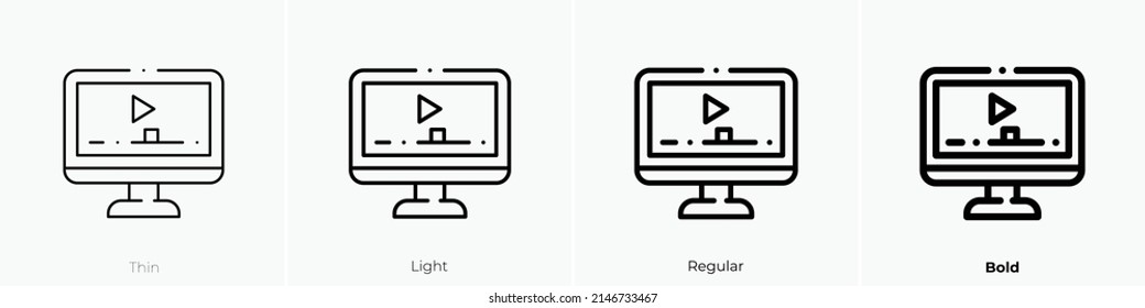 icono de visualización de vídeo. Diseño delgado, ligero y audaz aislado en un fondo blanco