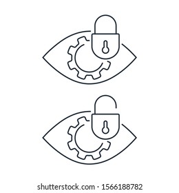 Video viewing. Open and closed access. Vector linear icon on a white background.