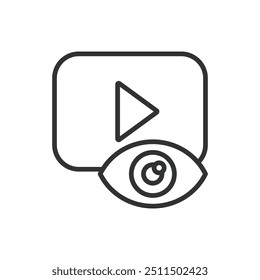 Video Vistas, en diseño de línea. Video Video Ver recuento, análisis, participación, métricas, tiempo de reloj, retención de la audiencia en el Vector de fondo blanco. Video · visualiza el icono de trazo editable.