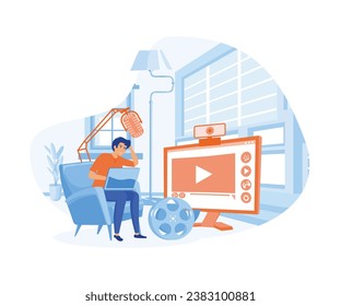 Video vlogger production, content creator landing page website. flat vector modern illustration 