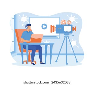 Video vlogger production, content creator landing page website. flat vector modern illustration 