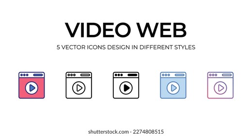 diseño de iconos web de vídeo en estilo Cinco con barra editable. Línea, Sólido, Línea plana, Color de tono Duo y Línea de degradado de color. Adecuado para diseño de páginas Web, aplicaciones móviles, UI, UX y GUI.