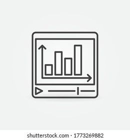 Video Web Player with Bar Chart vector concept icon or symbol in thin line style