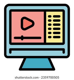 Video webinar icon outline vector. Training seminar. Learn online color flat