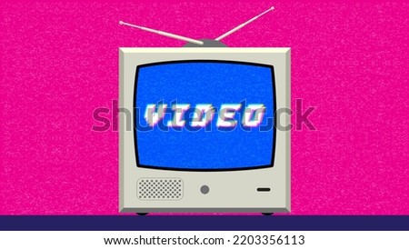 Video.90s and 80s poster. Nineties forever. Retro style textures and alphabet mix. Aesthetic TV background and eighties graphic. Pop and rock music party event template. Vintage vector poster, banner.
