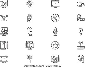 Videoblogger icons collection is a vector illustration with editable stroke.