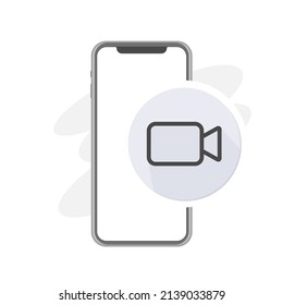 videocall grey icon, video camera on smartphone, start team online conference call, meeting time vector illustration