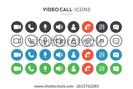 Videocall Icon. Collection of internet conversation buttons. Video chat concept. Big set for your program. Vector illustration isolated on white background.