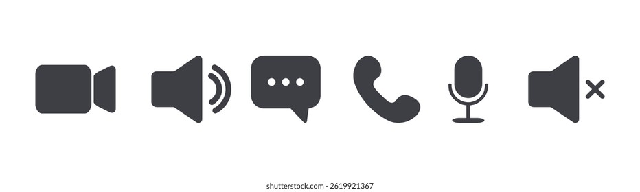 Videocall Icon. Online call control symbol set. Basic icons for video conference, webinar and video chat. Flat Vector illustration.