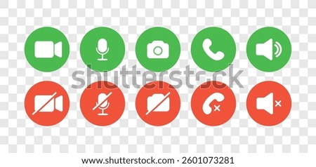 Videocall Icon. Online call control symbol set. Basic icons for video conference, webinar and video chat. Flat Vector illustration.