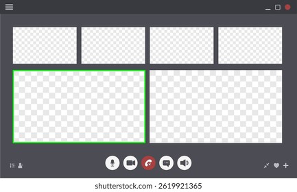 Videocall Interface. Online business webinar chat. User video call window. Virtual meeting space. Application for communication. Flat Vector illustration.