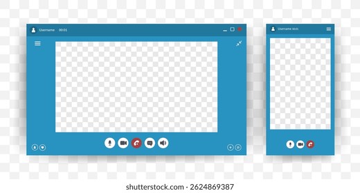 Videocall Interface. Online business webinar chat. User video call window. Virtual meeting space. Application for communication. Flat Vector illustration.