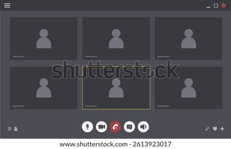 Videocall Interface template. Conference meeting mockup. Background of video chat screen for teleconferences. Vector Illustration in flat style.