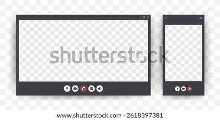 Videocall Interface template. Conference meeting mockup. Background of video chat screen for teleconferences. Vector Illustration in flat style.