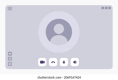 Videocall interface template with user icon and buttons. Light ux design in minimalistic style for online chat programs. Vector illustration