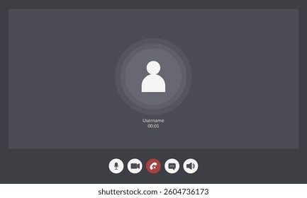 Videocall Interface template. Video conference mockup for laptop application with chat buttons. Vector Illustration in flat style.