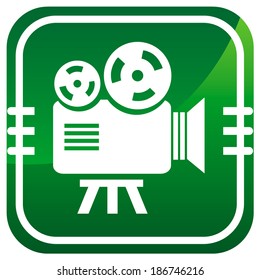 Videocamera. Green icon. Vector illustration.
