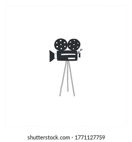 A videocamera, hand drawn vector icon. Cinematography illustration, cinema isolated object. For branding and business identity. For movie houses, shops and cafe, for car cinema.