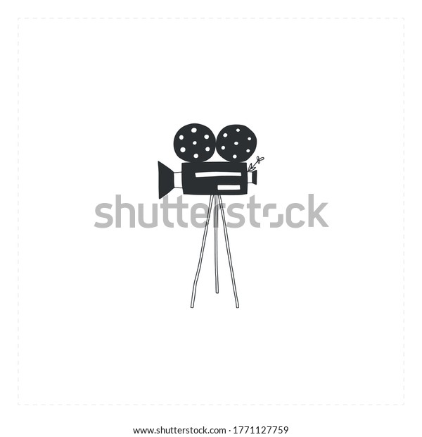 A\
videocamera, hand drawn vector icon. Cinematography illustration,\
cinema isolated object. For branding and business identity. For\
movie houses, shops and cafe, for car\
cinema.