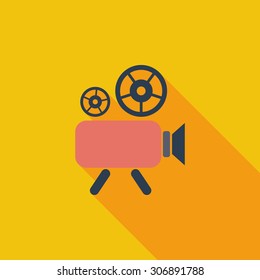 Videocamera icon. Flat vector related icon with long shadow for web and mobile applications. It can be used as - logo, pictogram, icon, infographic element. Vector Illustration.
