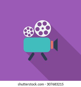 Videocamera icon. Flat vector related icon with long shadow for web and mobile applications. It can be used as - logo, pictogram, icon, infographic element. Vector Illustration.