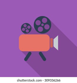 Videocamera icon. Flat vector related icon with long shadow for web and mobile applications. It can be used as - logo, pictogram, icon, infographic element. Vector Illustration.