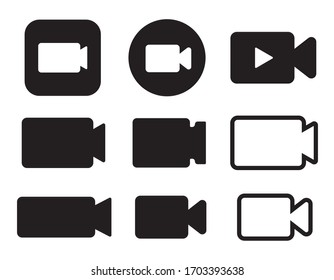 Videocamera icon set. Camcorder sign. Black and outline movie or tv camera symbol