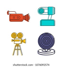 Videocamera icon set. Color outline set of videocamera vector icons for web design isolated on white background