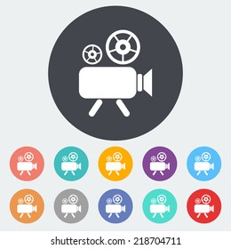 Videocamera. Single flat icon on the circle. Vector illustration.