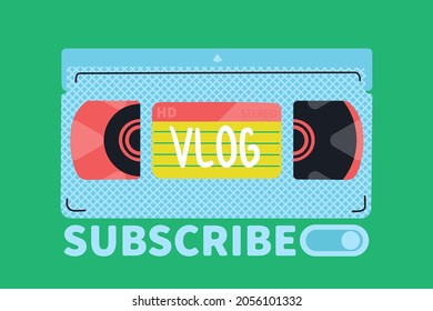Videocassette. Cover for a video blog. Hand drawing vector retro illustration